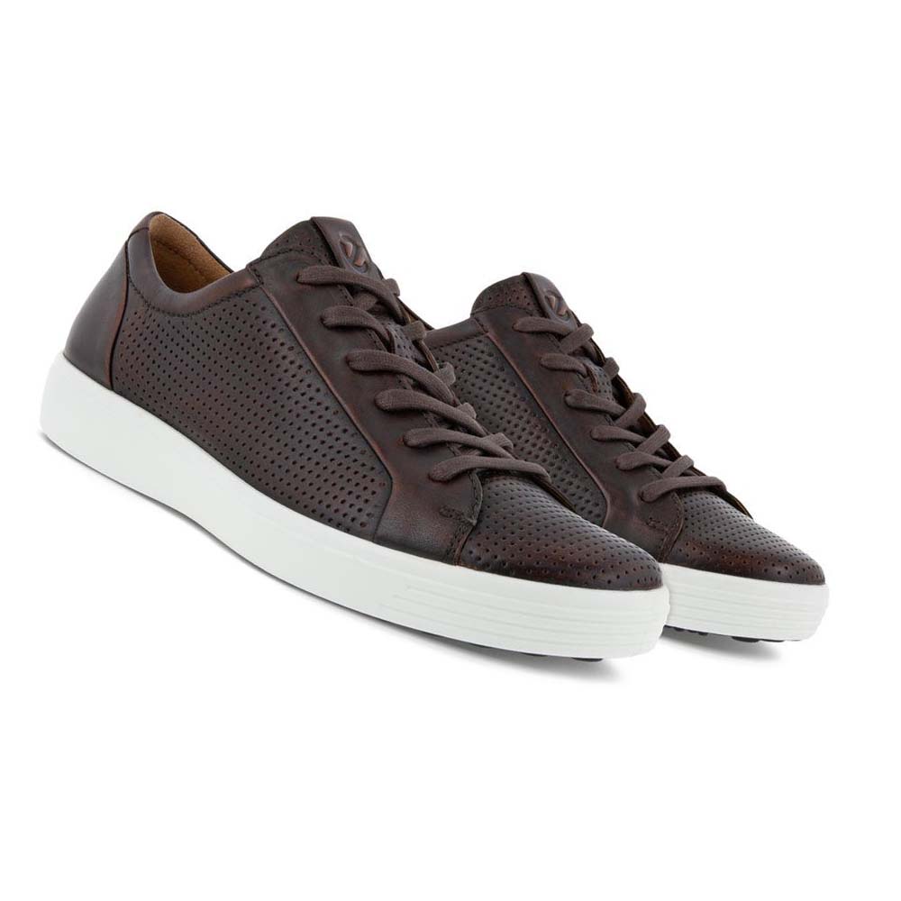 Men's Ecco Soft 7 Laced Casual Shoes Coffee | Canada 477RVD